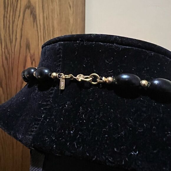 MONET Black Oval Plastic Beaded Graduated Necklace, Gold tone, Vintage, 28-1/2” - Picture 3 of 3